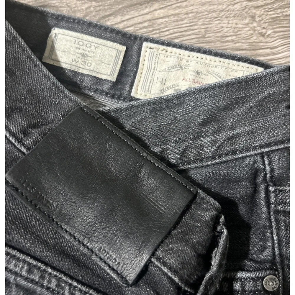 AllSaints Iggy Jeans Black Charcoal Wash Slim Straight Button Fly Jeans Sz 30x30